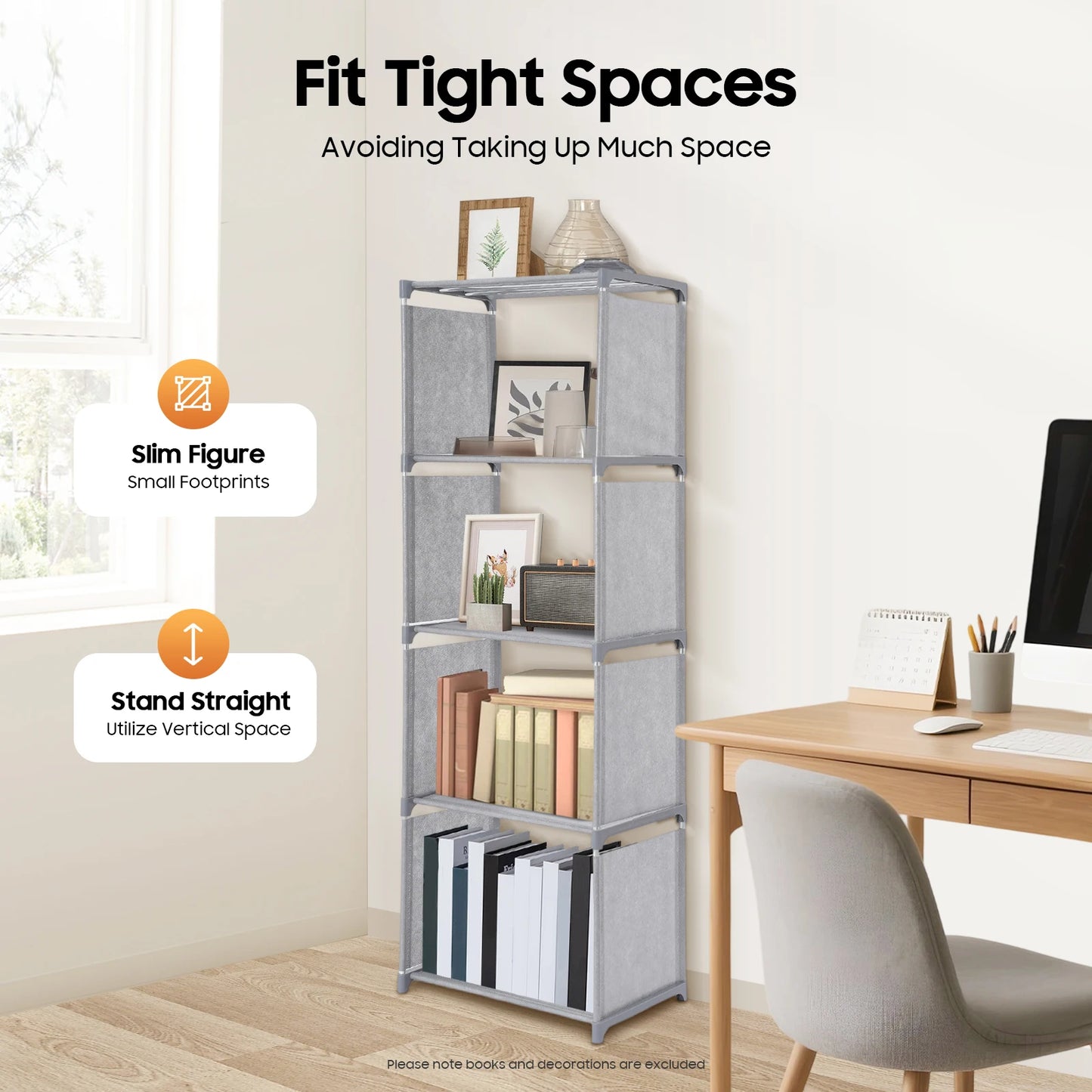 4 Tiers Bedroom Bookcase Floor Standing Bookshelf Multilayer Home Storage Rack for Living Room Office
