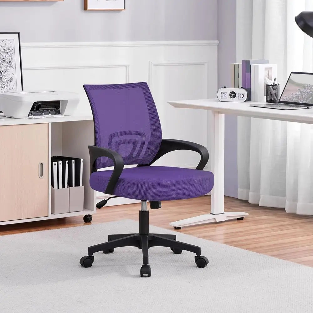 Purple Ergonomic Mesh Office Chair with Lumbar Support, Adjustable Swivel, and Wheels for Comfortable Use at Home or Work