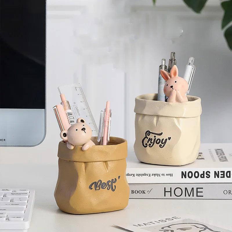 Kawaii Animal Pen Holder - Large Multifunction Pencil Stand for Desk, Cute Office Accessories & Stationery Organizer