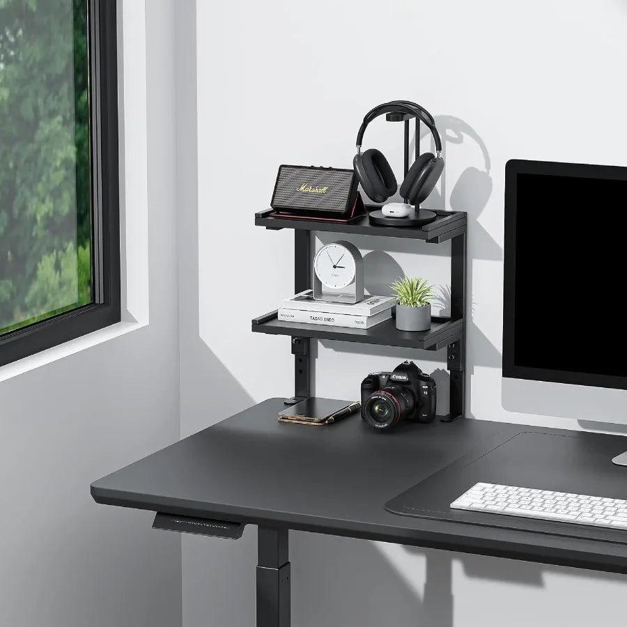 clamp on Desk Shelf 2 Tier Office Desk Shelves Organizer Wood Desktop Supplies Storage Rack Desk Organizers and Accessories Bla