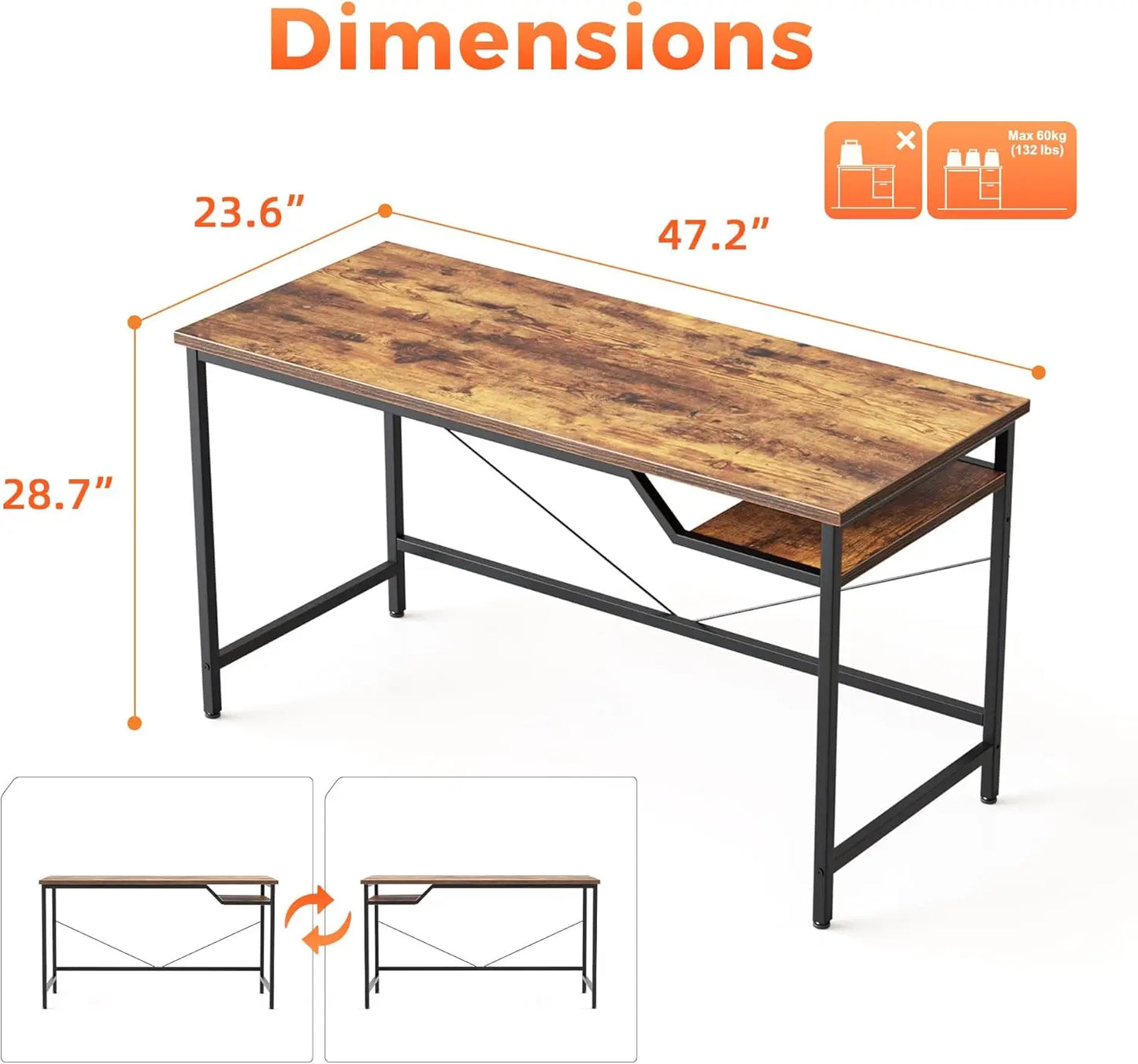 Computer Desk 48 X 24 inch, Gaming Desk for Small Spaces, Modern Simple Style Table for Home Office, Study Student Writing