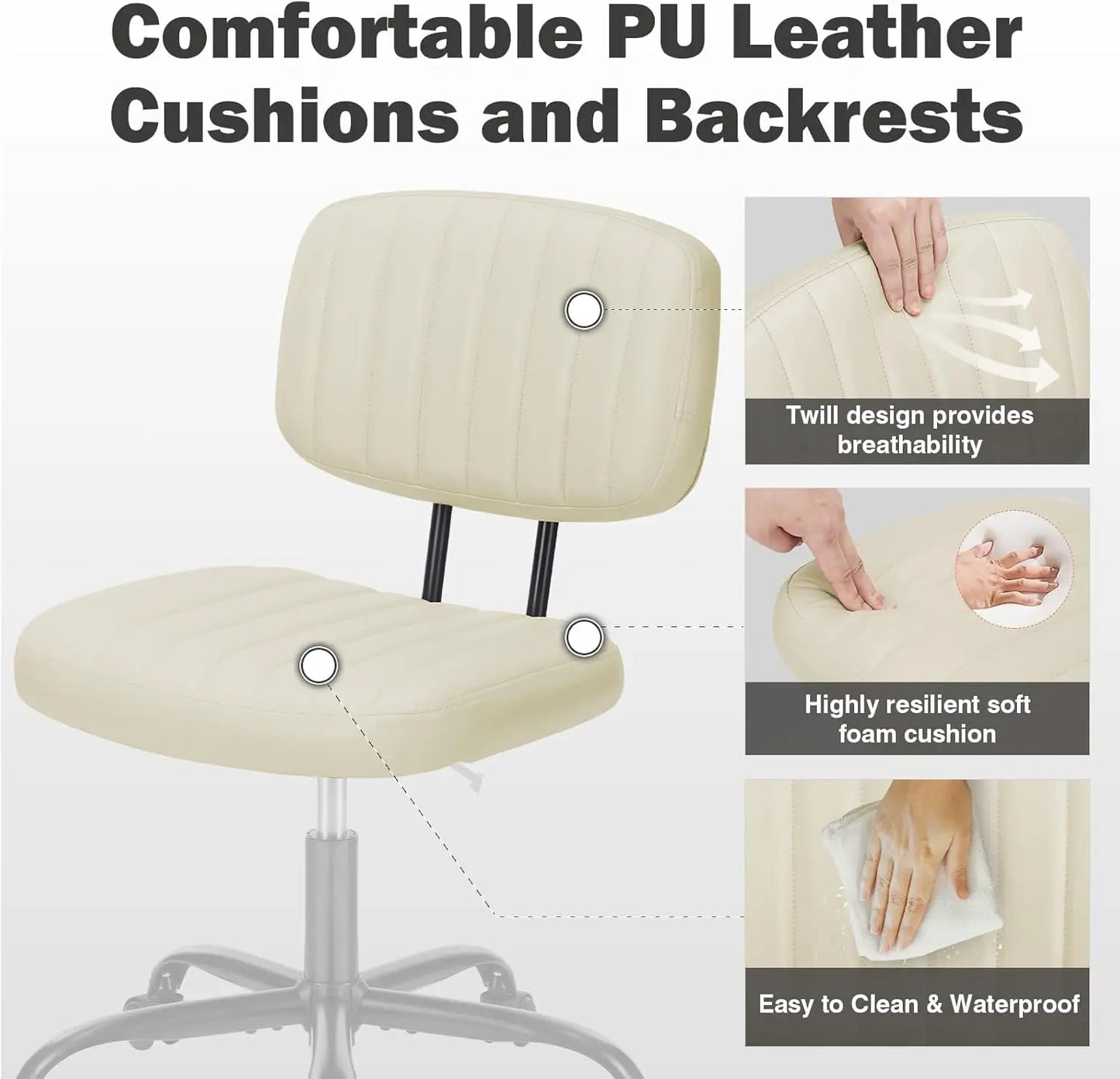 Small ArmlHome Desk Executive Chair with Low Back Lumbar Support, Height Adjustable PU Leather Computer Office Chair with