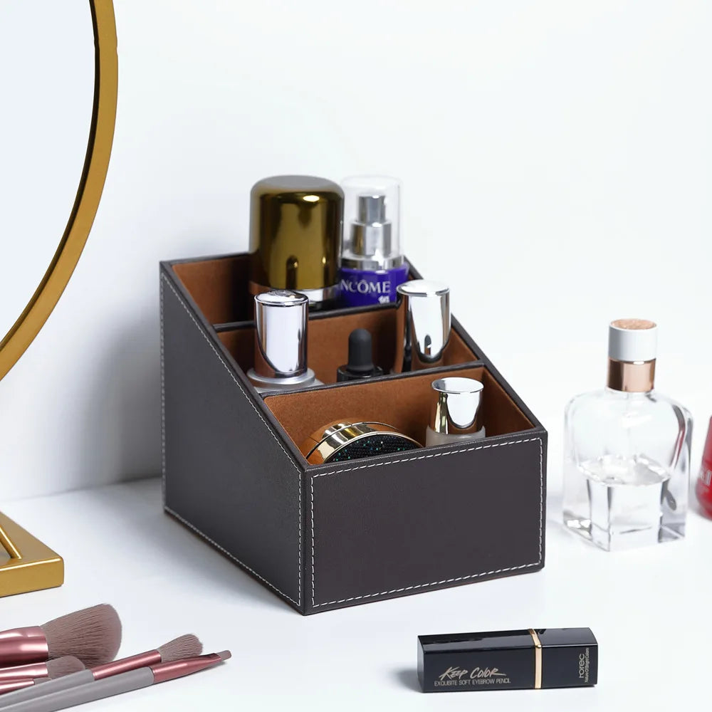 Business Leather stationery storage box multi-functional desktop storage box compartmentalized pen holder