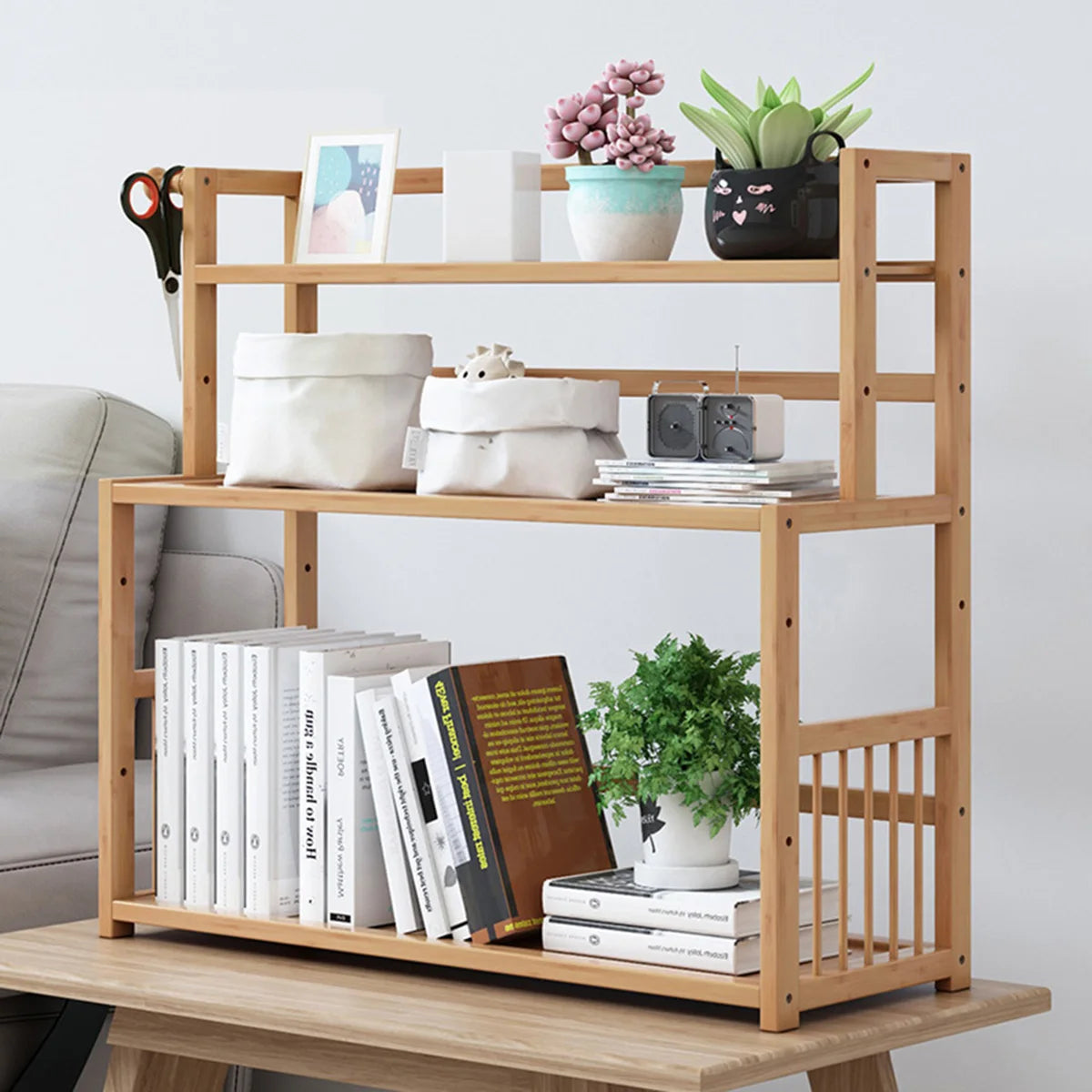 3-Layer Display Shelf Wooden Desktop Storage Rack Simple Tabletop Stand Storage Organizer For Home Decorative Office Bedroom