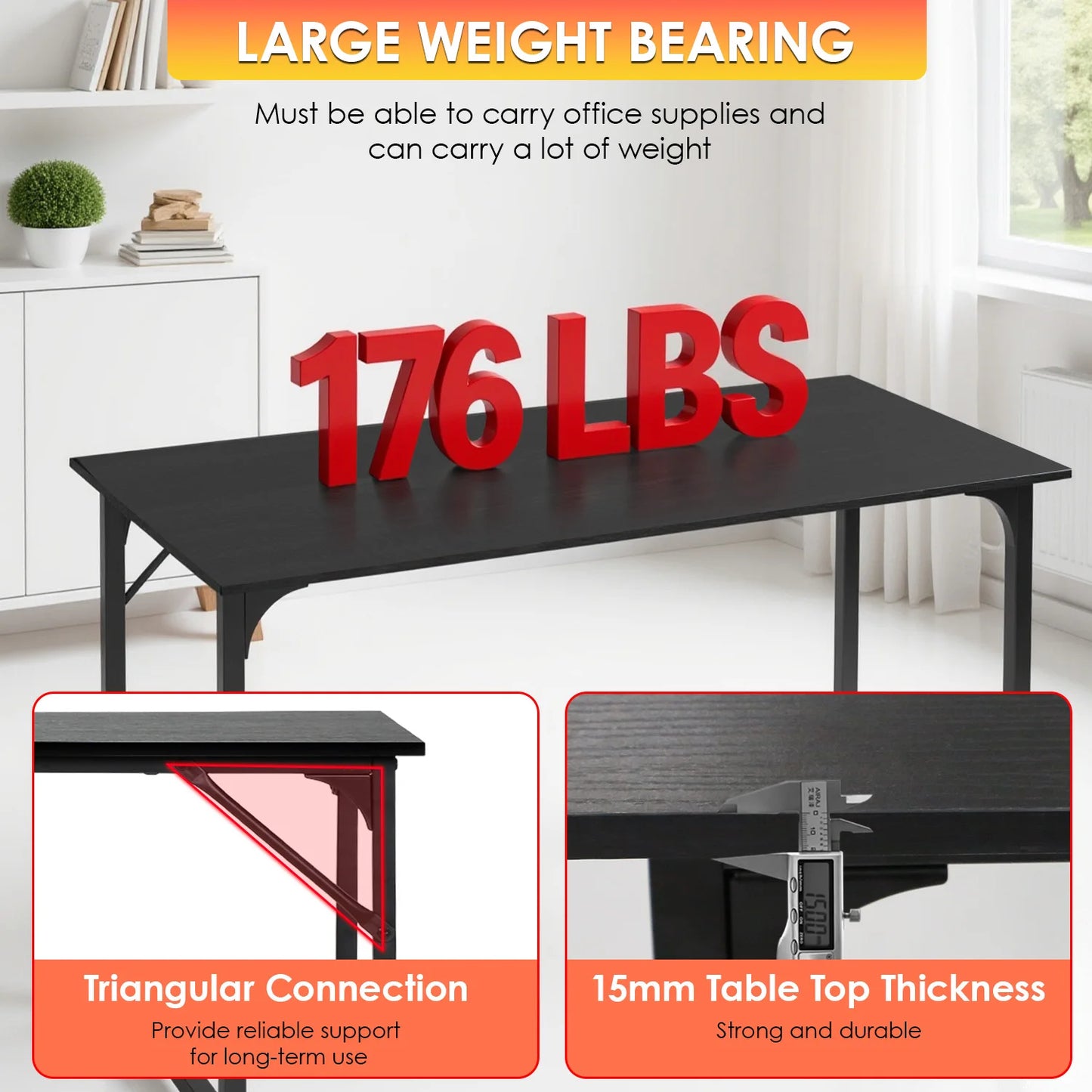 47 Inch Computer Desk Home Office Study Gaming Writing Square Table Modern Simple Style Compact with Metal Frame Easy Assembly