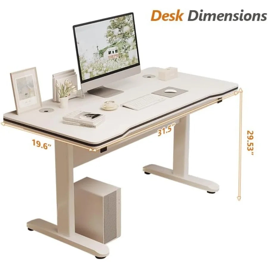 Gaming Desk Computer Writing Table for Home Office Student Art Modern Simple Style with T-Shaped Metal Bracket PC Wood Suitable