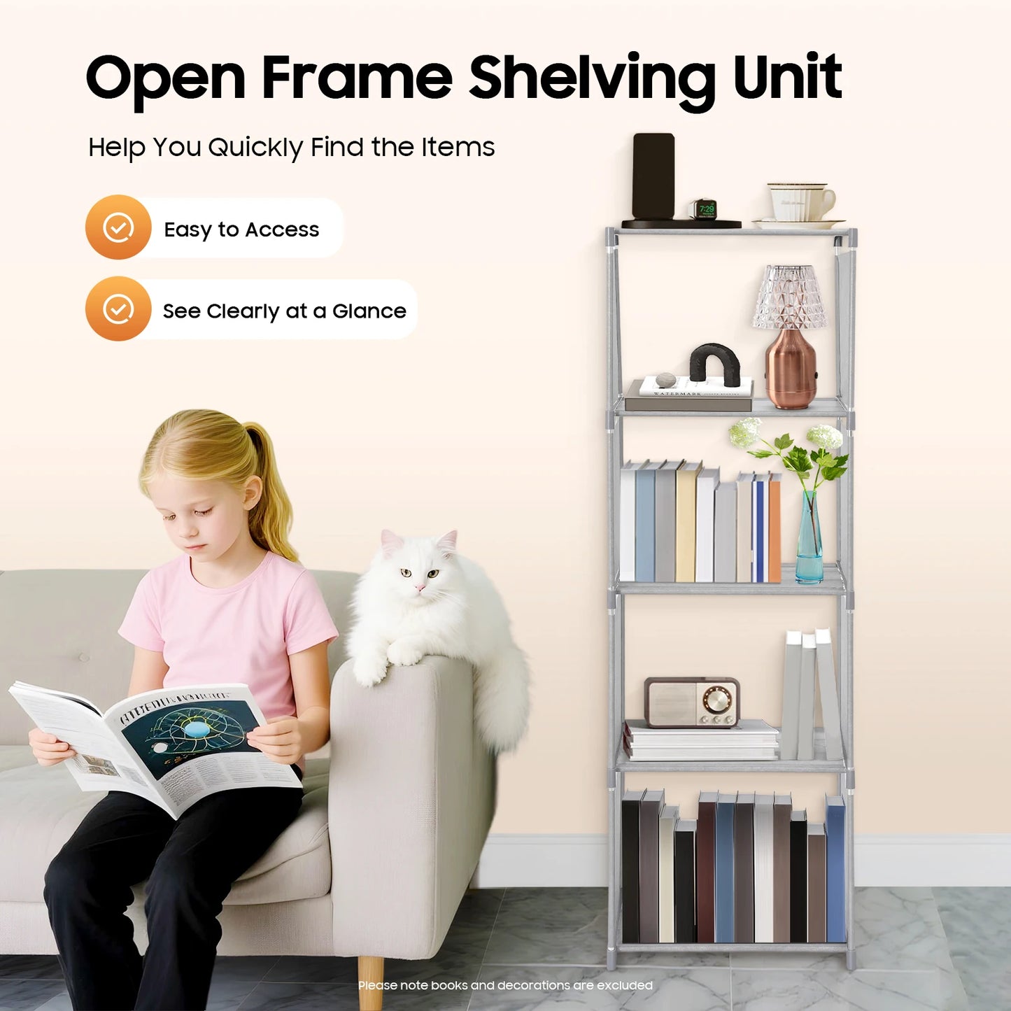 4 Tiers Bedroom Bookcase Floor Standing Bookshelf Multilayer Home Storage Rack for Living Room Office