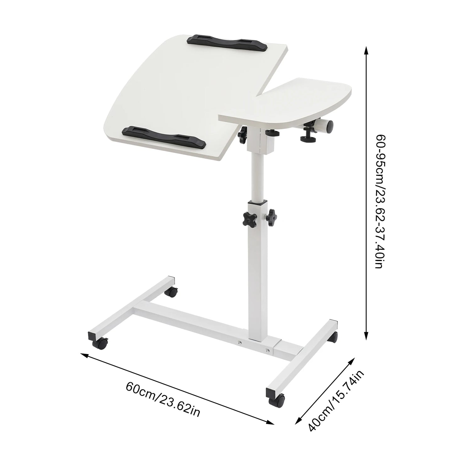 Adjustable White Laptop Table Stand with Lockable Wheels Portable Height Tilt for Home Office Bedroom Space Saving