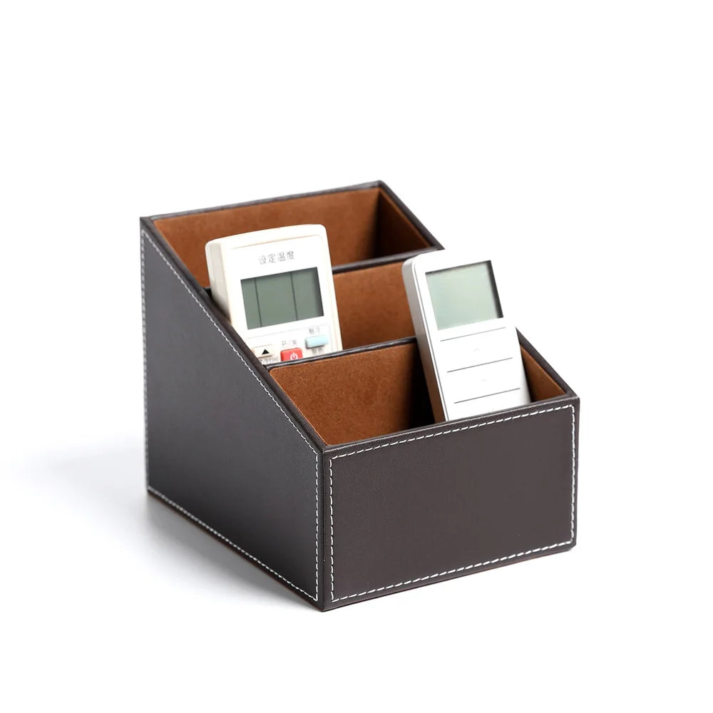 Business Leather stationery storage box multi-functional desktop storage box compartmentalized pen holder